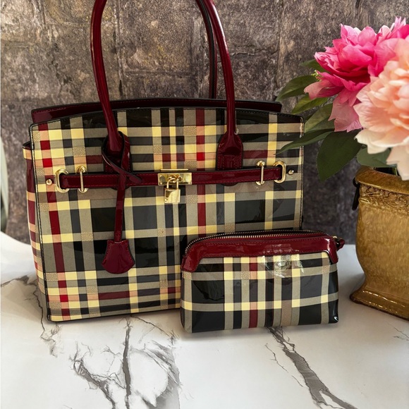 Stylish Plaid Handbag and Clutch Set - Picture 2 of 4